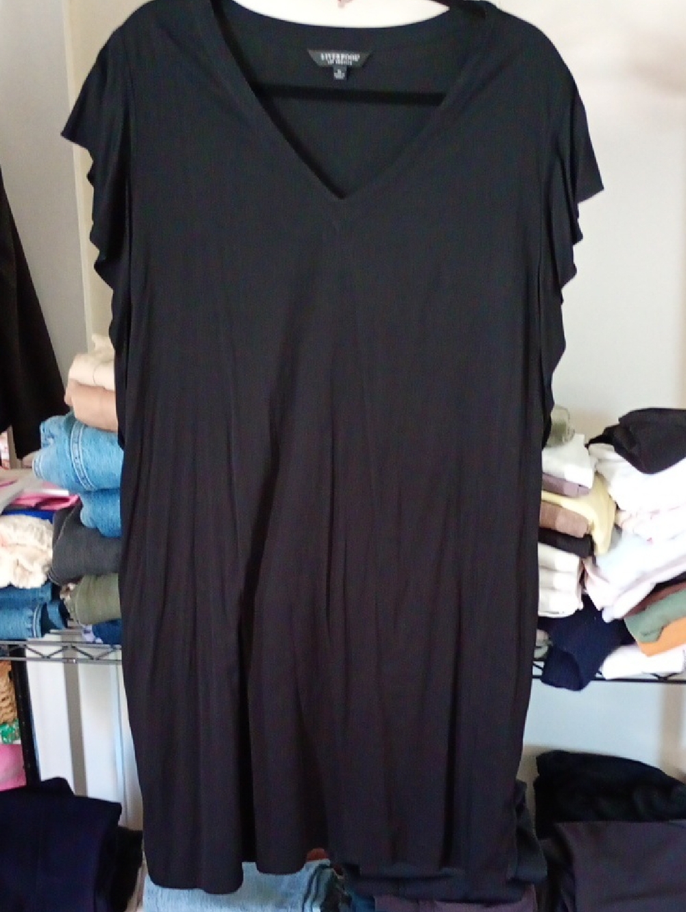 Liverpool Black V-Neck Flutter Sleeve Midi Dress XL